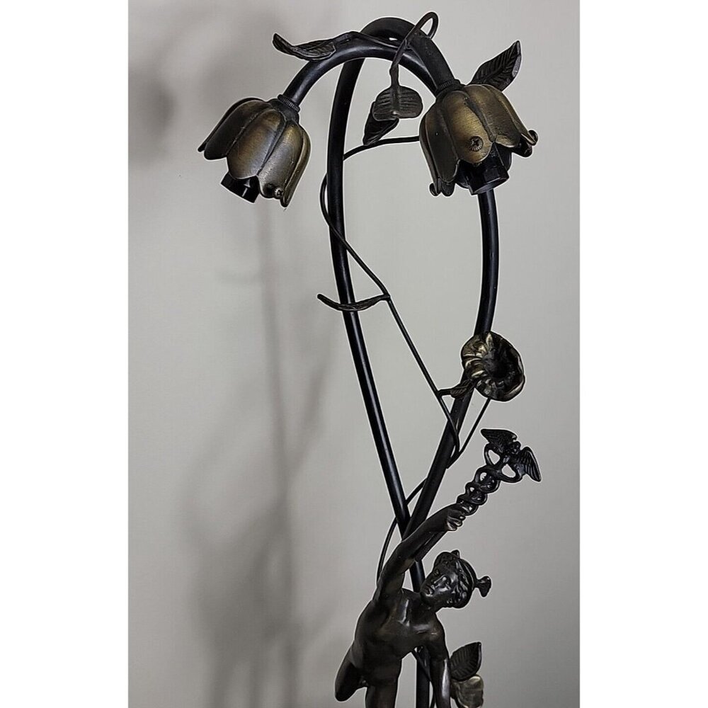 Bronze Figural Mercury Statue Lamp 23" T Floral Medical Staff - Picture 16 of 16